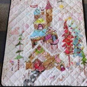 Handmade Quilted Gingerbreadhouse Throw - White with Pastel Accents